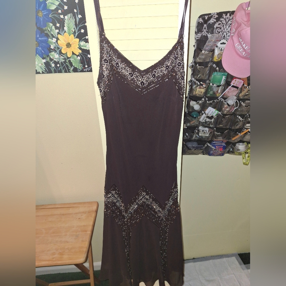 Elegant Brown Spaghetti Strap Dress